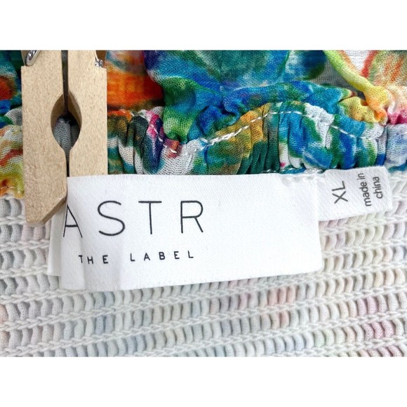 ASTR The Label XL Green Pink Blue Floral Smocked Sleeveless Dress Flutter Sleeve - Picture 10 of 12